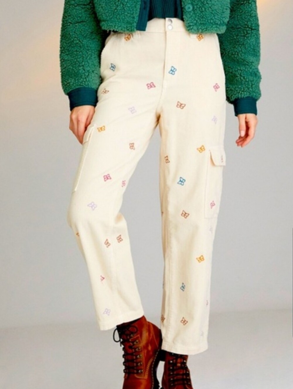 PacSun Butterfly Corduroy High Rise Elastic Waist Cargo Pants Women's Size Small